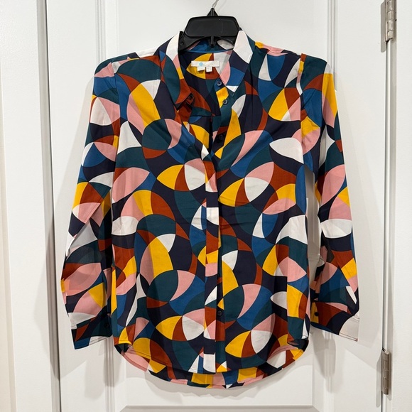 Boden Tops - Boden 100% Silk Multicolor Geometric Print Button Down Blouse Shirt sz US6/UK10